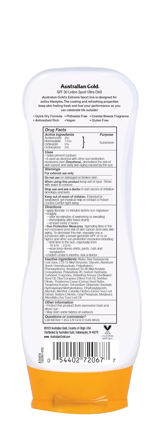 image:imageAustralian Gold Extreme Sport Sunscreen Lotion SPF 30 8 Ounce Broad Spectrum Sweat amp Water Resistant NonGreasy Oxybenzone Free Cruelty Free8 Ounce Pack of 1