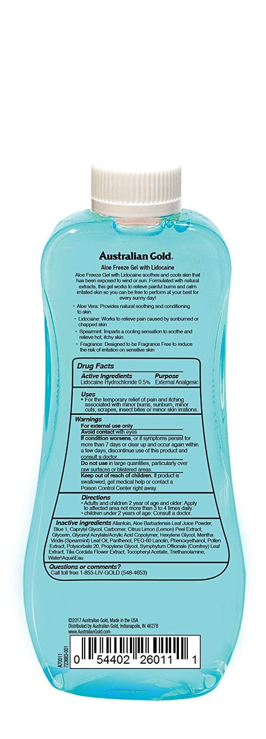 image:imageVera with Ounce Relieves Sunburn Pain and Hot Itchy Skin Aloe Freeze Spray Gel Aloe Freeze Spray Gel w Lidocaine 8 Fluid OunceAloe Freeze Spray Gel