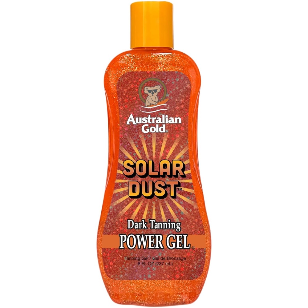 image:imageAustralian Gold Solar Dust Dark Tanning Power Gel 8 oz Glistening Golden Flakes Infused with Antioxidants amp Aloe Lightweight Hydrating Moisturizing amp NonGreasy Indoor amp Outdoor Use