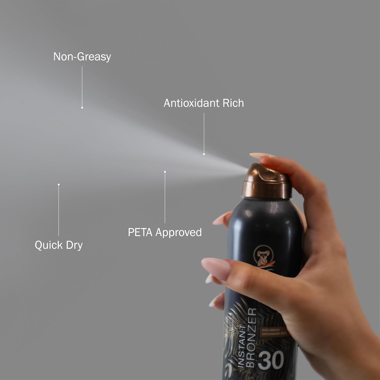 image:imageAustralian Gold Continuous Spray Sunscreen with Instant Bronzer SPF 30 Immediate Glow amp Dries Fast Water Resistant NonGreasy Oxybenzone Free Cruelty Free Bronzer New Orange 6 OzSPF 30