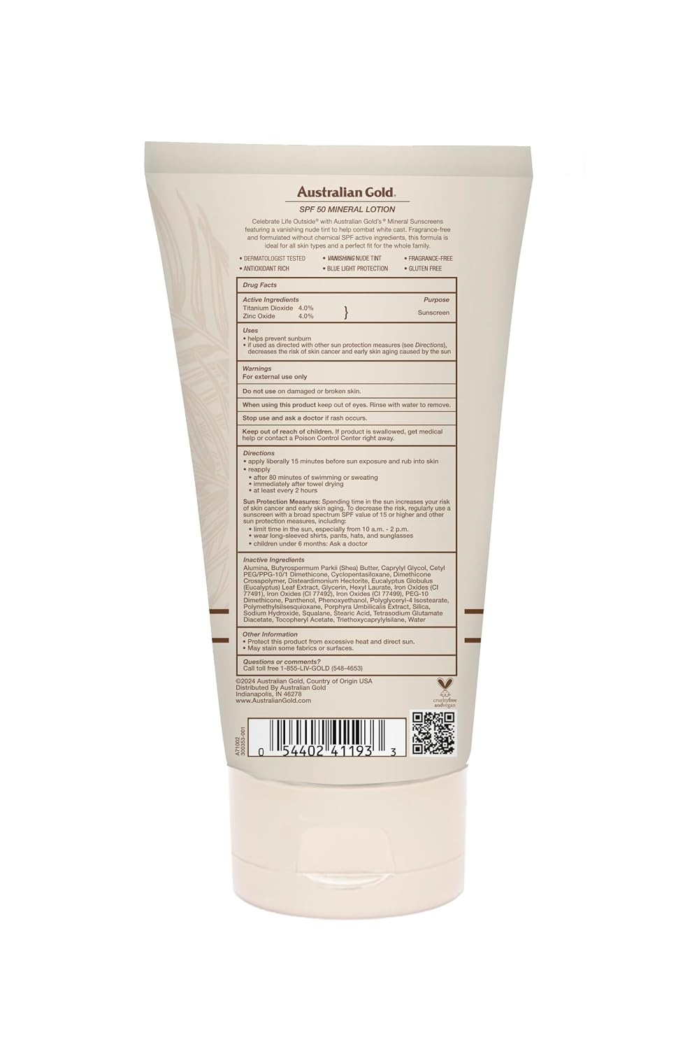 image:imageAustralian Gold SPF 30 Mineral Sunscreen 5 fl oz Broad Spectrum Tinted Sunscreen Gentle Protection for Every Shade Vanishing Nude Tint Blue Light Protection Zinc Oxide 4 amp Titanium Dioxide 4SPF 50