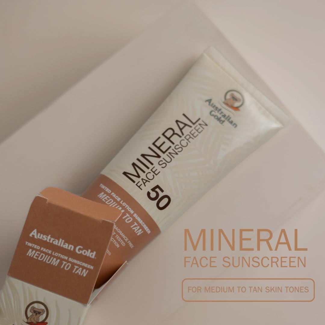 image:imageAustralian Gold SPF 50 Tinted Mineral Face Sunscreen Rich to Deep 25 fl oz Broad Spectrum NonGreasy BB Cream with Blue Light amp Sun Protection 4 Zinc Oxide amp Titanium Dioxide HypoallergenicMedium to Tan