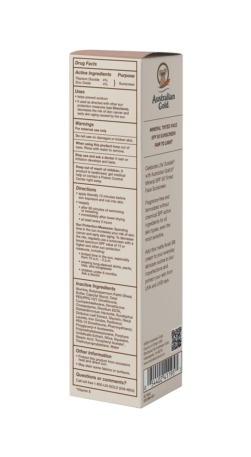 image:imageAustralian Gold SPF 50 Tinted Mineral Face Sunscreen Rich to Deep 25 fl oz Broad Spectrum NonGreasy BB Cream with Blue Light amp Sun Protection 4 Zinc Oxide amp Titanium Dioxide HypoallergenicFair to Light