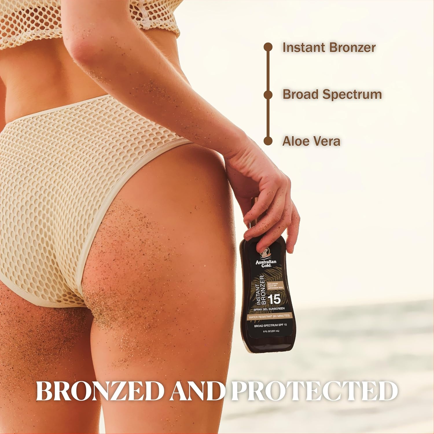 image:imageAustralian Gold Spray Gel Sunscreen with Instant Bronzer SPF 50 8 Ounce Moisturize amp Hydrate Skin Broad Spectrum Water ResistantB07DG52KLYSPF 15