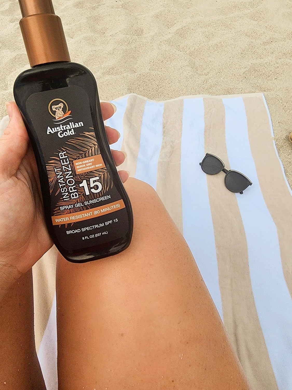 image:imageAustralian Gold Spray Gel Sunscreen with Instant Bronzer SPF 50 8 Ounce Moisturize amp Hydrate Skin Broad Spectrum Water ResistantB07DG52KLYSPF 15