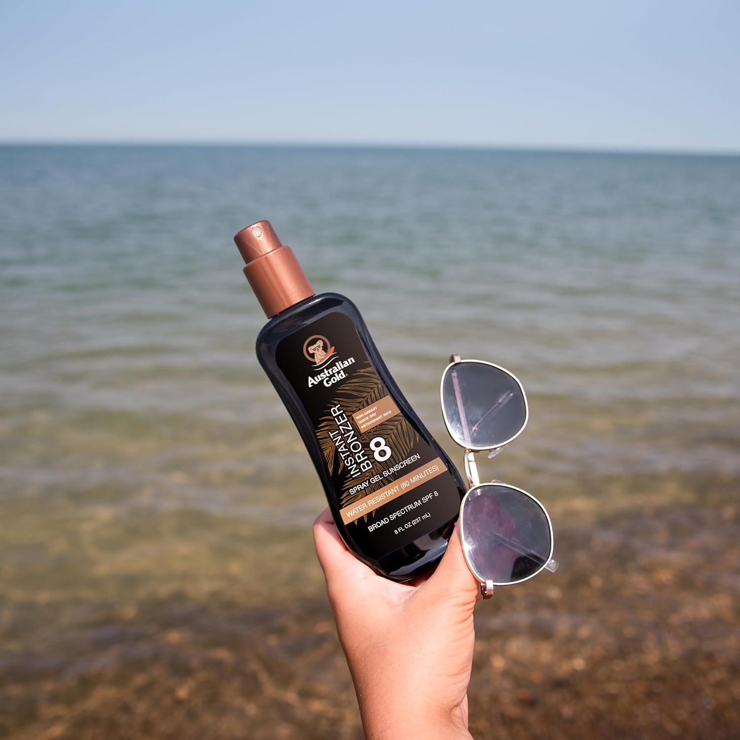 image:imageAustralian Gold Spray Gel Sunscreen with Instant Bronzer SPF 50 8 Ounce Moisturize amp Hydrate Skin Broad Spectrum Water ResistantB07DG52KLYSPF 8