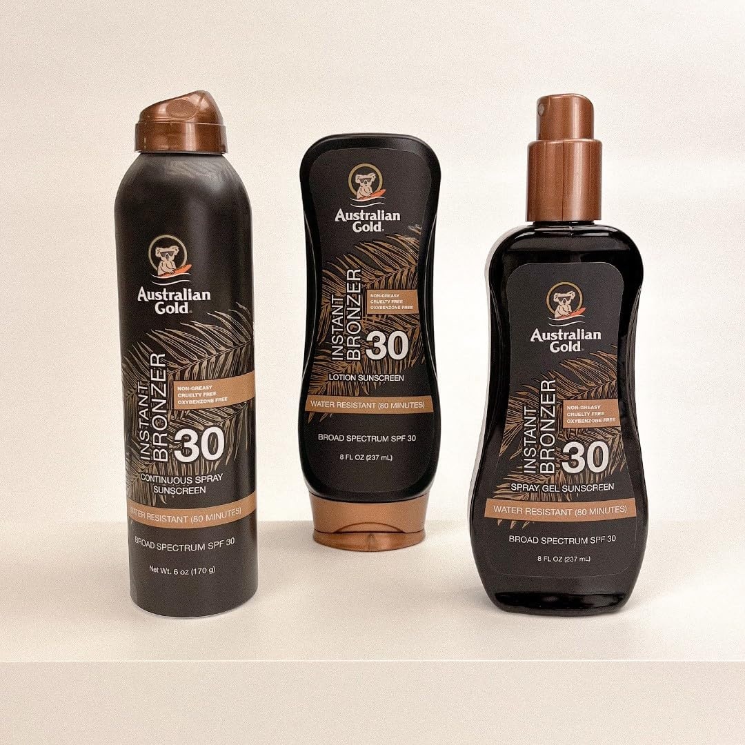 image:imageAustralian Gold Sunscreen Lotion with Instant Bronzer Broad Spectrum Water Resistant NonGreasy Oxybenzone Free Cruelty Free SPF 30 Coconut 8 Fl Oz A70902SPF 30