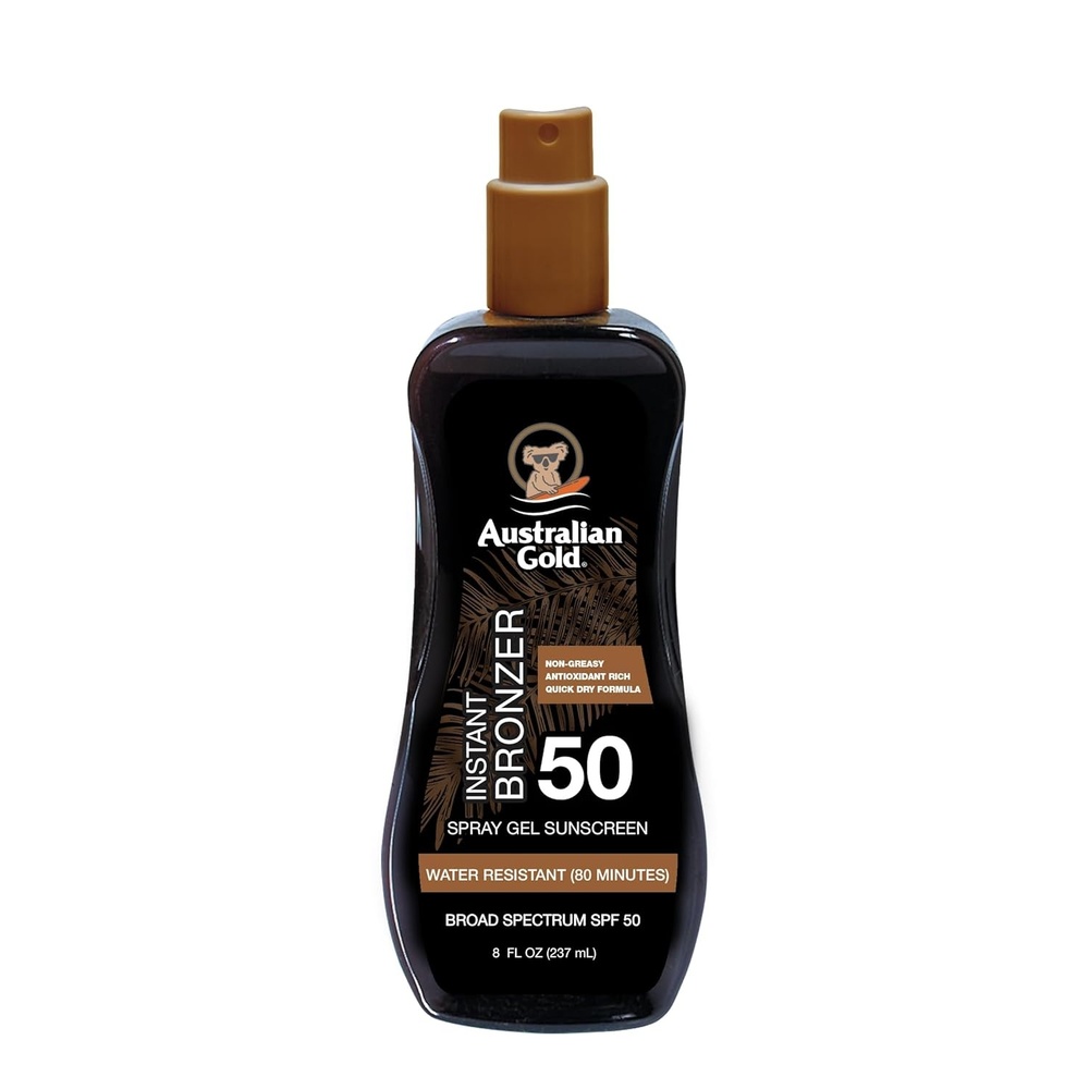 image:imageAustralian Gold Spray Gel Sunscreen with Instant Bronzer SPF 50 8 Ounce Moisturize amp Hydrate Skin Broad Spectrum Water ResistantB07DG52KLYSPF 50