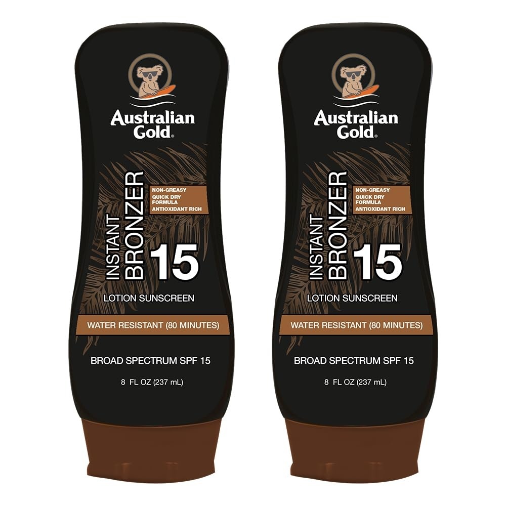image:imageAustralian Gold Sunscreen Lotion with Instant Bronzer SPF 15 8 Ounce Broad Spectrum Water Resistant NonGreasy SPF 15 8 Fl Oz Pack of 18 Ounce Pack of 2