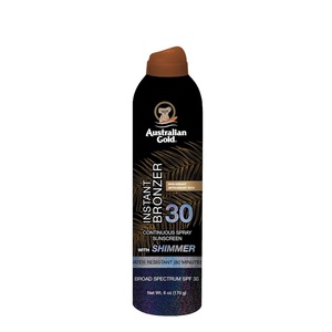 image:imageAustralian Gold Continuous Spray Sunscreen with Instant Bronzer SPF 30 Immediate Glow amp Dries Fast Water Resistant NonGreasy Oxybenzone Free Cruelty Free Bronzer New Orange 6 OzSPF 30 with Shimmer