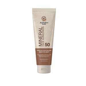image:imageAustralian Gold SPF 50 Tinted Mineral Face Sunscreen Rich to Deep 25 fl oz Broad Spectrum NonGreasy BB Cream with Blue Light amp Sun Protection 4 Zinc Oxide amp Titanium Dioxide HypoallergenicRich to Deep